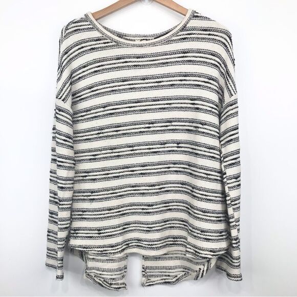 Doe & Rae Black Stripe Cream Knit Back Zip Pullover - Picture 1 of 11